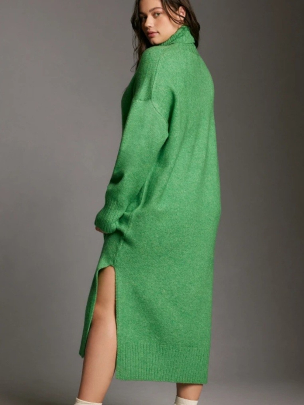 Anthropologie Daily Practice Karigan Midi Turtleneck Sweater Dress Kelly Green M